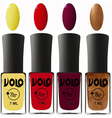 Volo Ultra Lasting HD Shine Awesome Nail Polish Combo Yellow, Blood Red, Wine Maroon, Metallic Dark Golden(Pack of 4)
Volo Ultra Lasting HD Shine Awesome Nail Polish Combo Yellow, Blood Red, Wine Maroon, Metallic Dark Golden(Pack of 4)
