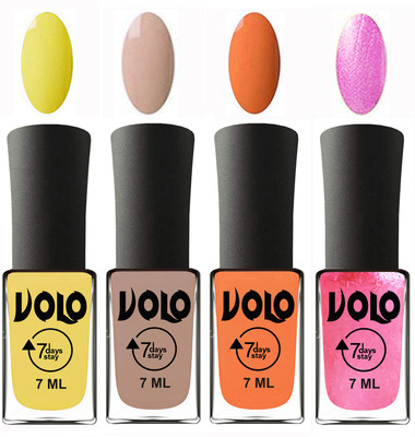 Volo Ultra Lasting HD Shine Awesome Nail Polish Combo Yellow, Light Nude, Peach, Metallic Pink(Pack of 4)
Volo Ultra Lasting HD Shine Awesome Nail Polish Combo Yellow, Light Nude, Peach, Metallic Pink(Pack of 4)