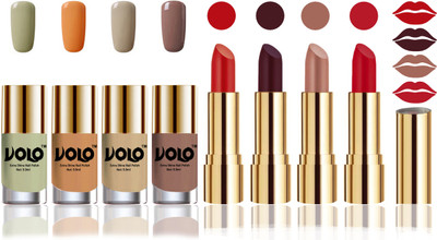 Volo Perfect Combo of Ultra Shine Nail Polish and Velvet Matte Lipsticks(Set of 8)