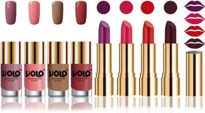 Volo Perfect Combo of Ultra Shine Nail Polish and Velvet Matte Lipsticks(Set of 8)