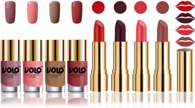 Volo Perfect Combo of Ultra Shine Nail Polish and Velvet Matte Lipsticks(Set of 8)