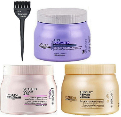 Pro longwear combo Of Hair Brush,L'oreal Liss Unlimited Hair Spa With Absolut Repair Lipidium Spa & Vitamino A-OX Color Spa Set Of 3(Set of 4)
Pro longwear combo Of Hair Brush,L'oreal Liss Unlimited Hair Spa With Absolut Repair Lipidium Spa & Vitamino A-OX Color Spa Set Of 3(Set of 4)
