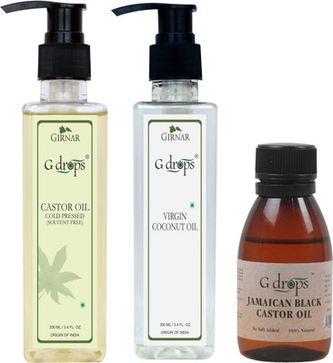 G Drops Castor,Jamaican Black Castor & Virgin Coconut Oil Combo(200ml+200ml+70ml) Hair Oil(470 ml)
G Drops Castor,Jamaican Black Castor & Virgin Coconut Oil Combo(200ml+200ml+70ml) Hair Oil(470 ml)