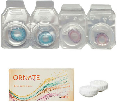 ORNATE Blue & Voilet Colored Contact Lens 2 Pair with case (0 Power) Monthly Contact Lens(0, Blue, Voilet, Pack of 3)