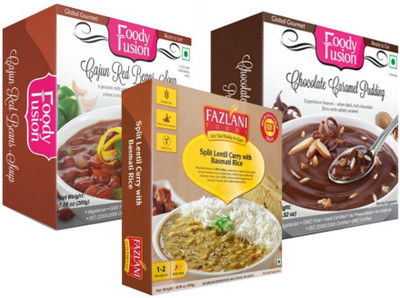 Fazlani Foods Ready to Eat Cajun Red Beans Soup + Split Lentil Curry with Basmati Rice + Chocolate Caramel Pudding 700 g
Fazlani Foods Ready to Eat Cajun Red Beans Soup + Split Lentil Curry with Basmati Rice + Chocolate Caramel Pudding 700 g