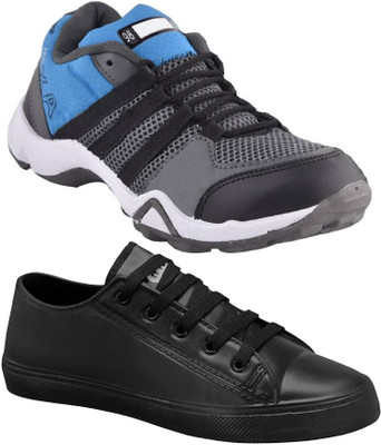 Pexlo Combo Pack of 2 Casual & Sports Shoes (Sneakers Shoes) Running Shoes For Men(Grey, Blue, Grey & black