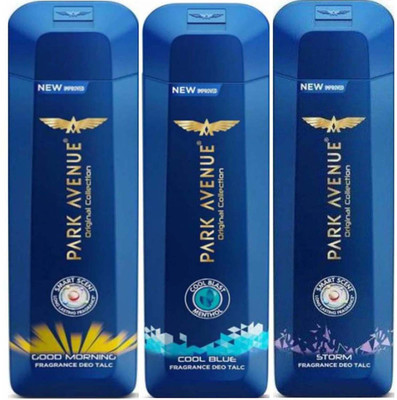 Park Avenue GOOD MORNING + COOL BLUE + STORM Deo TALC 200g × 3 Pack Of Three(600 g) 
Park Avenue GOOD MORNING + COOL BLUE + STORM Deo TALC 200g × 3 Pack Of Three(600 g)