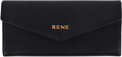Rene Women Casual Black Genuine Leather Wallet(8 Card Slots)