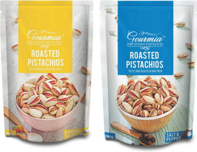 Gourmia Combo Roasted Iranian Lightly Salted + Salt & Pepper Pistachios (Each 200g) Pistachios(400 g, Pouch)