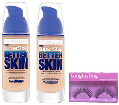 longlasting Eyelashes, Maybelline Super Stay Better Skin 2 Foundation(Set of 3)