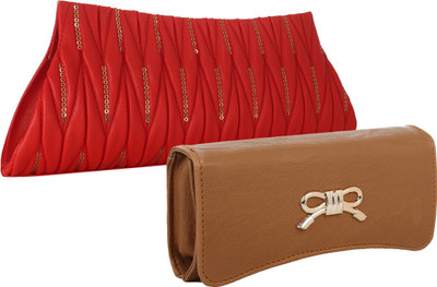 Fillincart Casual, Formal, Party Red, Brown Clutch, Brown;red