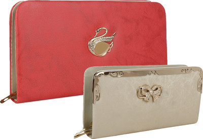 Element Cart Casual, Formal, Party Pink, Gold Clutch, Gold;pink