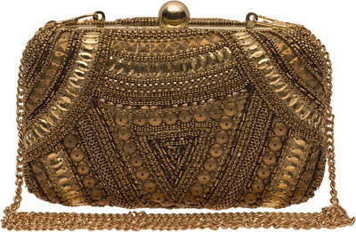 The Indian Handicraft Store Party Gold Clutch