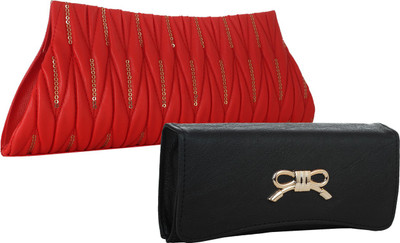 Fillincart Casual, Formal, Party Red, Black Clutch, Black;red