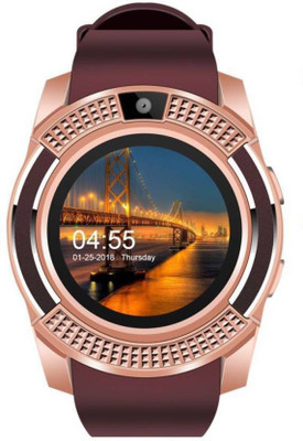 FSF V8 SMART WATCH BROWN Smartwatch(Brown Strap Free Size)