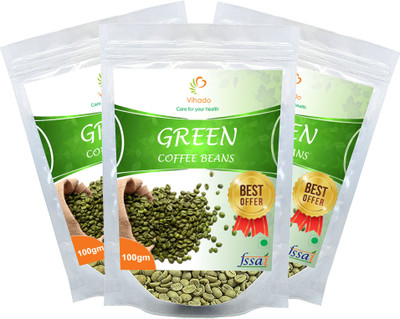 Vihado Organic Premium Green Coffee Beans/ 100% Pure & Natural / 3 Pack of 100g / Free 50g Extra / Total 350g / No Side Effects / Tested & Proven By Experts / Fssai Certified Instant Coffee 350 g(Pack of 3, Green Coffee Flavoured)