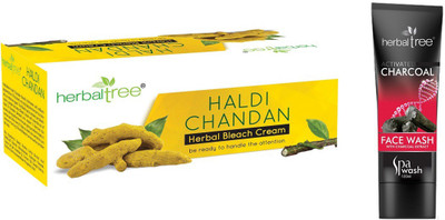 HERBAL TREE ACTIVATED CHARCOAL FACE WASH HALDI & CHANDAN HERBAL BLEACH CREAM(Set of 2)