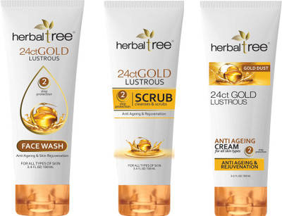 HERBAL TREE 24CRT GOLD LUSTROUS, ANTI AGEING®UVENATION FACE WASH, SCRUB, CREAM(Set of 3)
HERBAL TREE 24CRT GOLD LUSTROUS, ANTI AGEING®UVENATION FACE WASH, SCRUB, CREAM(Set of 3)
