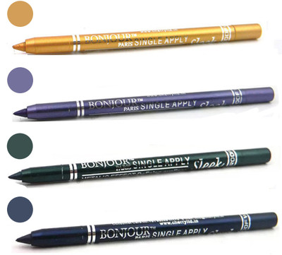 Bonjour Paris Long lasting shocking color kajal(golden, purple, green, party blue)
Bonjour Paris Long lasting shocking color kajal(golden, purple, green, party blue)