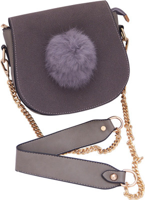 REYU Grey pom sling Sling Bag(Grey, 3 L)