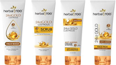HERBAL TREE 24CARAT GOLD LUSTOURS FACE WASH SCRUB CREAM FACE PACK(Set of 4)