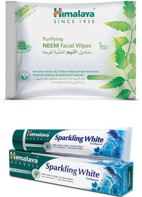 Himalaya Purifying Neem Facial Wipes, Toothpaste(Set of 2)