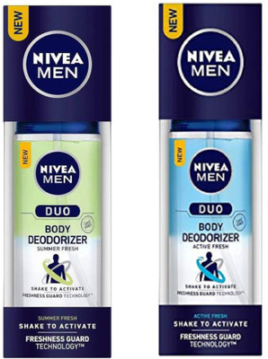 Nivea Men Duo Active Fresh and Summer Fresh Body Deodorizer 100ML Each (Pack of 2) Deodorant Spray - For Men Body Mist - For Men & Women(100 ml, Pack of 2)
Nivea Men Duo Active Fresh and Summer Fresh Body Deodorizer 100ML Each (Pack of 2) Deodorant Spray - For Men Body Mist - For Men & Women(100 ml, Pack of 2)
