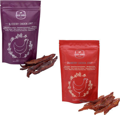 Doggie Dabbas Doggie Dabbas Dog Chicken Jerky, Blueberry & Cranberry Flavors Chicken Dog Treat(170 g, Pack of 2)
Doggie Dabbas Doggie Dabbas Dog Chicken Jerky, Blueberry & Cranberry Flavors Chicken Dog Treat(170 g, Pack of 2)