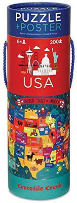 Crocodile Creek USA Map 200 piece Jigsaw Puzzle and Matching Poster(200 Pieces)