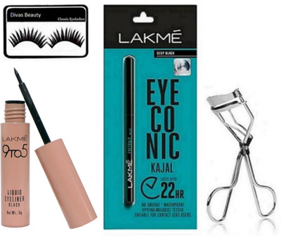 divas beauty eyelashes & 9 to 5 waterproof Eyeliner & Eyeconic deep black kajal & eyelashes curler(Set of 4)
divas beauty eyelashes & 9 to 5 waterproof Eyeliner & Eyeconic deep black kajal & eyelashes curler(Set of 4)