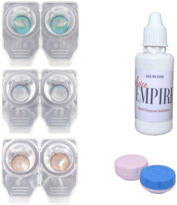 Choice Empire 3 Pair Zero Power Monthly Contact Lens With Solution & Case - Aqua - Blue - Brown Color Lens Monthly Contact Lens(0 Power, Aqua, Blue, Brown, Pack of 3)
Choice Empire 3 Pair Zero Power Monthly Contact Lens With Solution & Case - Aqua - Blue - Brown Color Lens Monthly Contact Lens(0 Power, Aqua, Blue, Brown, Pack of 3)