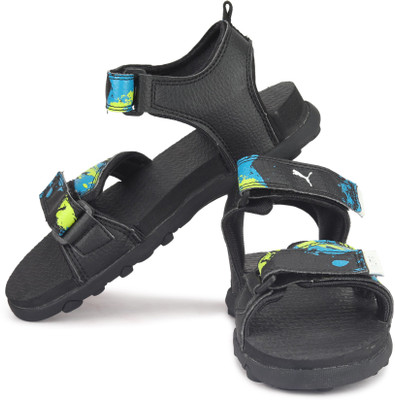 Puma Boys & Girls Velcro Sports Sandals(Black, Black-mykonos blue