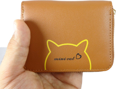 SB Women Black Artificial Leather Wallet(4 Card Slots), Cat-brown