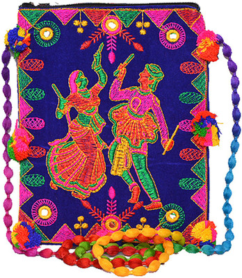 KRISHNA HANDLOOM Girls Casual Blue Cotton Sling Bag