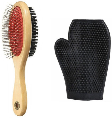 W9 High Quality Double Sided Wooden Pin Dog Brush With Grooming Bathing Gloves Plain/ Bristle Brushes for Dog