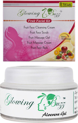 Glowing Buzz Combo of Fruit facial kit and aloevera gel(Set of 2)