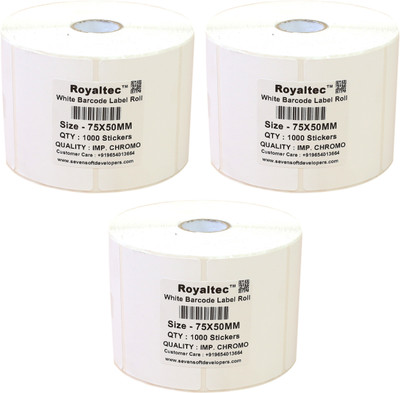 Royaltec 75X50MM Barcode Label Roll Set of 3 Self-adhesive Paper Label(White)