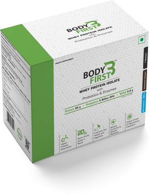 BodyFirst Whey Protein Powder (Isolate) with Probiotics and Enzymes Whey Protein(224 g, Chocolate)
BodyFirst Whey Protein Powder (Isolate) with Probiotics and Enzymes Whey Protein(224 g, Chocolate)