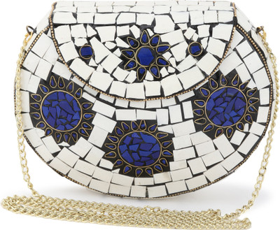 Voila Party White, Blue Clutch, Blue;white
