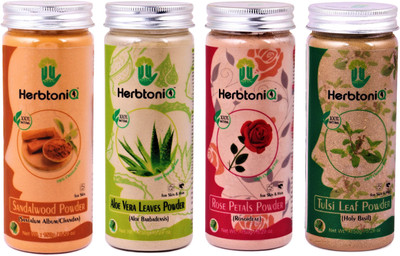 HerbtoniQ 100% Natural Sandalwood Powder, Aloevera Leaves Powder, Rose Petals Powder, Tulsi Leaf Powder For Face Pack And Hair Pack (Set Of 4)(600 g)