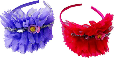 Proplady Floral Cutwork stone studded Combo Hairband Hair Band, Head Band(Pink, Purple)