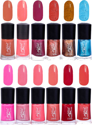 SMC FASHION BAR Gel Based Color Rich Nail Paint Combo Blush Peach, Straberry Pink, Dark Mauve, Glitter Copper, Glitter Amber Gold, Glossy Turquoise Blue, Rose Pink, Light Rosewood, Straberry Pink, Peach, Garnet Red, Blood Red(Pack of 12)
