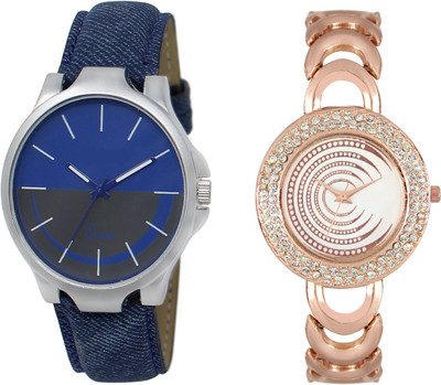 Shocknshop LR24_202 Designer Analog Leather and Chain Strap Couple Watch - For Men & Women