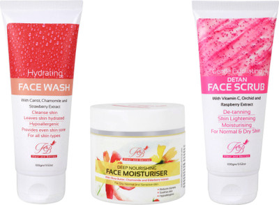 Fleur and Berries Combo Hydration Facewash(100gm) + Gentle Exfoliating Face Scrub(100gm) + Deep Nourishing Face Moisturiser(50gm).(Set of 3)
Fleur and Berries Combo Hydration Facewash(100gm) + Gentle Exfoliating Face Scrub(100gm) + Deep Nourishing Face Moisturiser(50gm).(Set of 3)