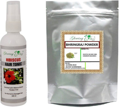 Glowing Buzz Combo of hibiscus hair tonic 100ml and bhringraj powder 100 grams(Set of 2)