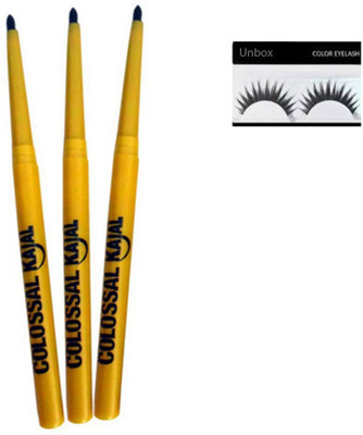 Unbox Combo set of The Colossal Kajal Set 3 & Eyelashes (Set of 4)(Set of 4)