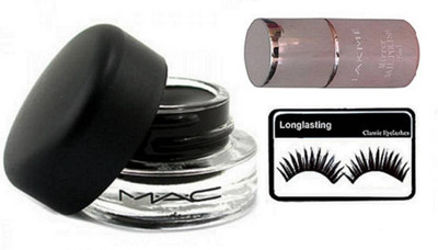Longlasting Eyelashes, Mac Gel Eyeliner, Mirror Nail polish(Set of 3)