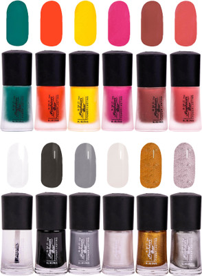 SMC FASHION BAR Gel Based Popular Nail Paint Combo Matte Dark Green, Matte Orange, Matte Neon Yellow, Matte Hot Pink, Matte Rosewood Red, Matte Rose Pink, Top Coat, Black, Gray, Shimmer White, Glitter Golden, Shimmer Silver(Pack of 12)
SMC FASHION BAR Gel Based Popular Nail Paint Combo Matte Dark Green, Matte Orange, Matte Neon Yellow, Matte Hot Pink, Matte Rosewood Red, Matte Rose Pink, Top Coat, Black, Gray, Shimmer White, Glitter Golden, Shimmer Silver(Pack of 12)