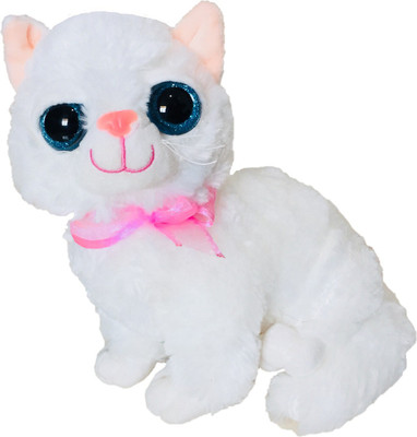 CREATIVEVILLA CUTE STANDING LITTLE WHITE CAT STUFFED PLUSH SOFT TOY - 28 cm(Multicolor)