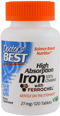 Doctor's Best High Absorption Iron With Ferrochel, 27 mg, 120 Tablets DRB-00459(120 No)
Doctor's Best High Absorption Iron With Ferrochel, 27 mg, 120 Tablets DRB-00459(120 No)